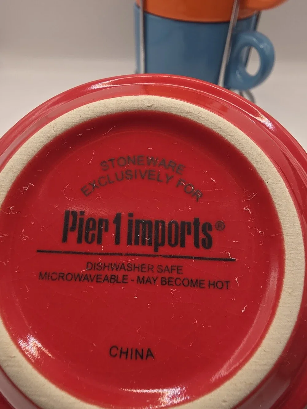 Pier 1 Imports Stacking Coffee Mugs Stoneware 6 Cups Set w Holder Rainbow